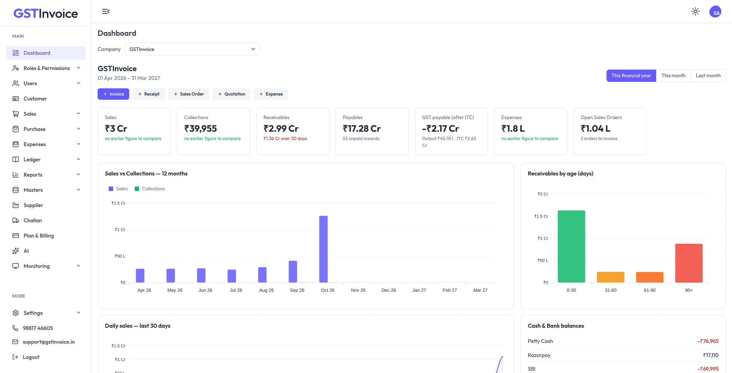 GSTInvoice cloud accounting web dashboard